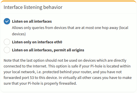 Available interface listening behavior settings